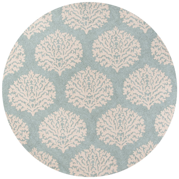 Momeni Veranda VR-45 Hand Hooked Contemporary Damask Indoor/Outdoor Area Rug Blue 9' x 9' Round VERANVR-45BLU900R