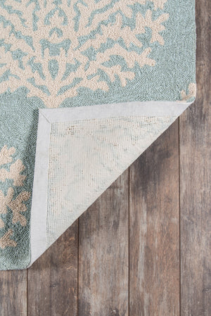 Momeni Veranda VR-45 Hand Hooked Contemporary Damask Indoor/Outdoor Area Rug Blue 9' x 9' Round VERANVR-45BLU900R