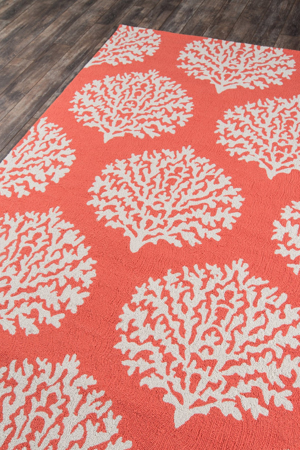 Momeni Veranda VR-45 Hand Hooked Contemporary Damask Indoor/Outdoor Area Rug Coral 9' x 9' Round VERANVR-45COR900R