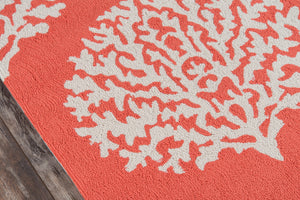 Momeni Veranda VR-45 Hand Hooked Contemporary Damask Indoor/Outdoor Area Rug Coral 9' x 9' Round VERANVR-45COR900R