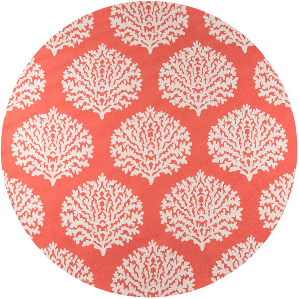 Momeni Veranda VR-45 Hand Hooked Contemporary Damask Indoor/Outdoor Area Rug Coral 9' x 9' Round VERANVR-45COR900R