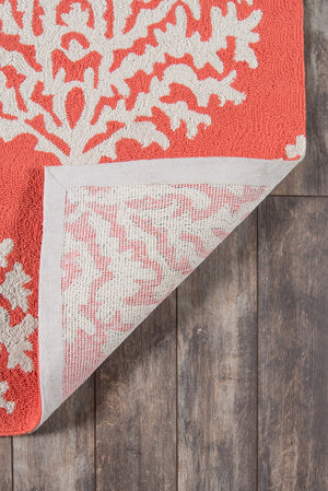 Momeni Veranda VR-45 Hand Hooked Contemporary Damask Indoor/Outdoor Area Rug Coral 9' x 9' Round VERANVR-45COR900R