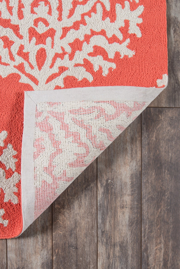 Momeni Veranda VR-45 Hand Hooked Contemporary Damask Indoor/Outdoor Area Rug Coral 9' x 9' Round VERANVR-45COR900R