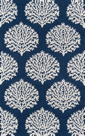 Momeni Veranda VR-45 Hand Hooked Contemporary Damask Indoor/Outdoor Area Rug Navy 9' x 9' Round VERANVR-45NVY900R