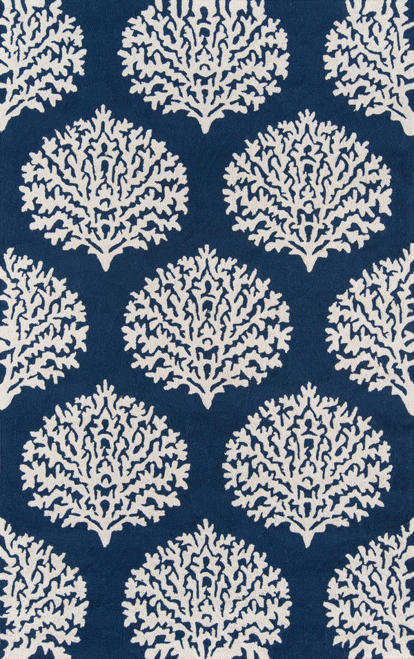 Momeni Veranda VR-45 Hand Hooked Contemporary Damask Indoor/Outdoor Area Rug Navy 9' x 9' Round VERANVR-45NVY900R