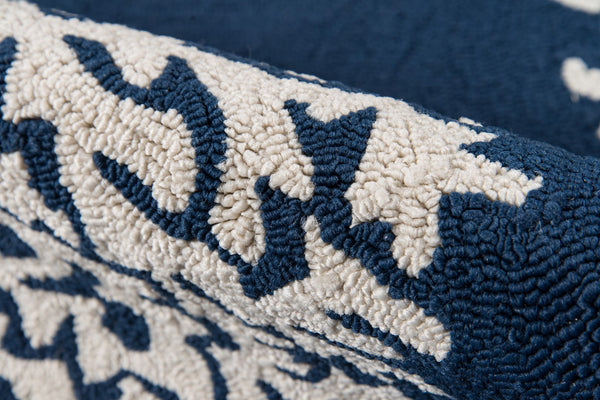 Momeni Veranda VR-45 Hand Hooked Contemporary Damask Indoor/Outdoor Area Rug Navy 9' x 9' Round VERANVR-45NVY900R