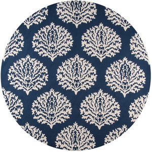 Momeni Veranda VR-45 Hand Hooked Contemporary Damask Indoor/Outdoor Area Rug Navy 9' x 9' Round VERANVR-45NVY900R