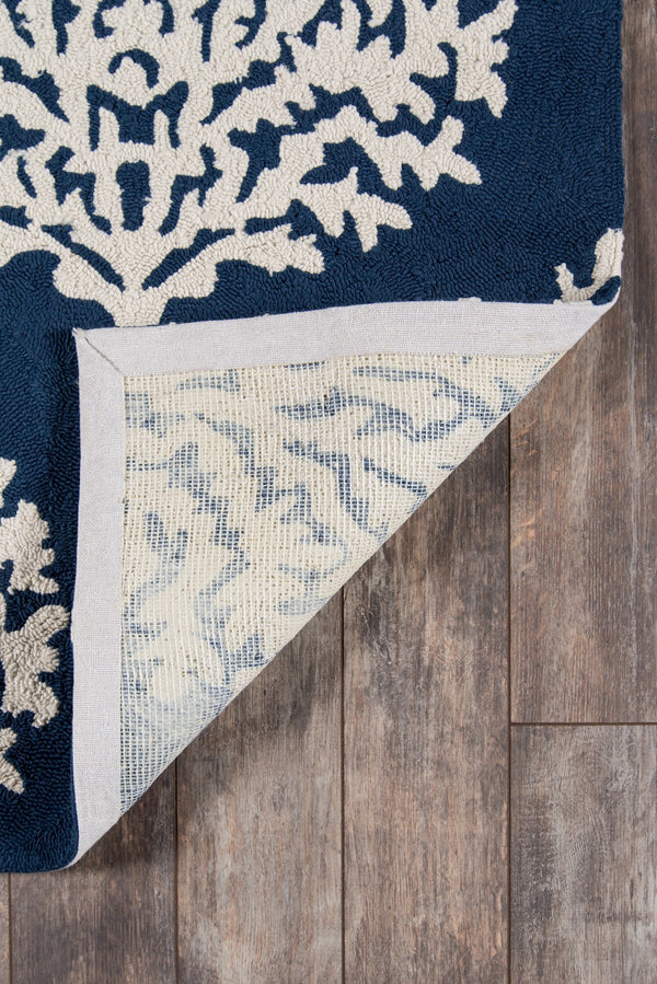 Momeni Veranda VR-45 Hand Hooked Contemporary Damask Indoor/Outdoor Area Rug Navy 9' x 9' Round VERANVR-45NVY900R