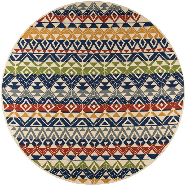 Momeni Veranda VR-56 Hand Hooked Transitional Geometric Indoor/Outdoor Area Rug Multi 9' x 9' Round VERANVR-56MTI900R