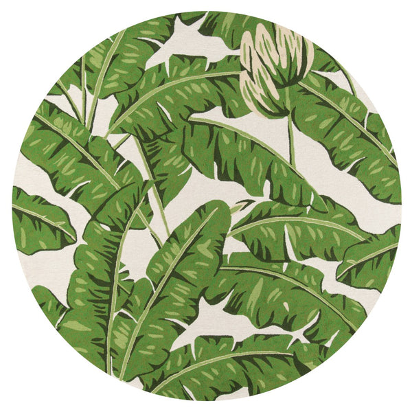 Momeni Veranda VR-62 Hand Hooked Contemporary Leaves Indoor/Outdoor Area Rug Green 9' x 9' Round VERANVR-62GRN900R