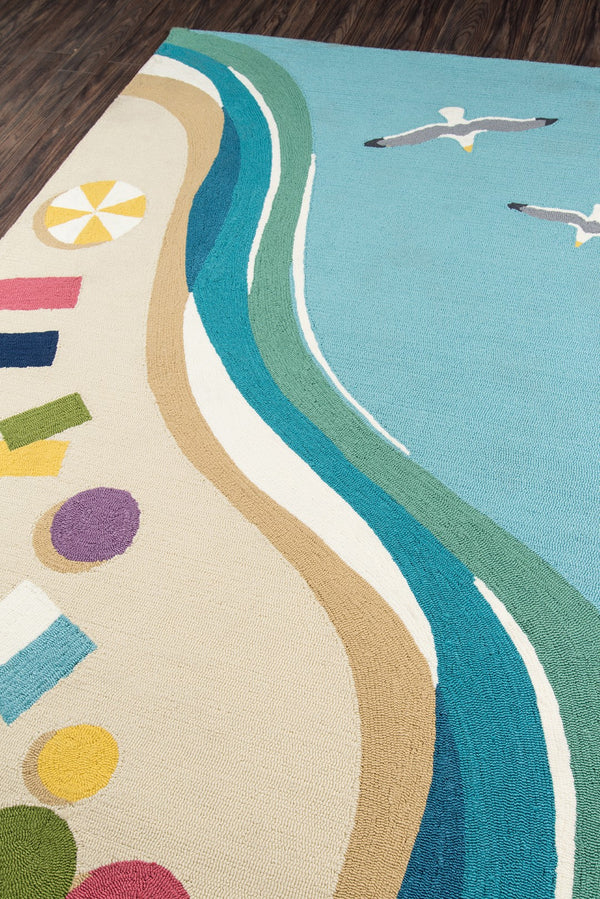 Momeni Veranda VR-63 Hand Hooked Contemporary Beach Indoor/Outdoor Area Rug Blue 9' x 9' Round VERANVR-63BLU900R