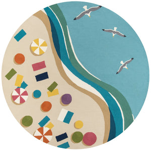 Momeni Veranda VR-63 Hand Hooked Contemporary Beach Indoor/Outdoor Area Rug Blue 9' x 9' Round VERANVR-63BLU900R