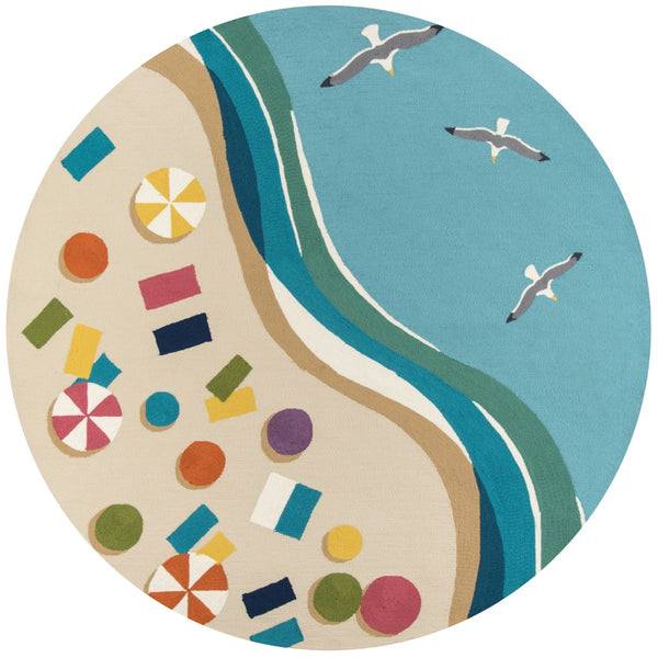 Momeni Veranda VR-63 Hand Hooked Contemporary Beach Indoor/Outdoor Area Rug Blue 9' x 9' Round VERANVR-63BLU900R