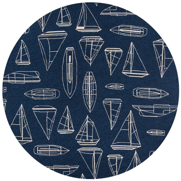 Momeni Veranda VR-70 Hand Hooked Casual Novelty Indoor/Outdoor Area Rug Navy 9' x 9' Round VERANVR-70NVY900R