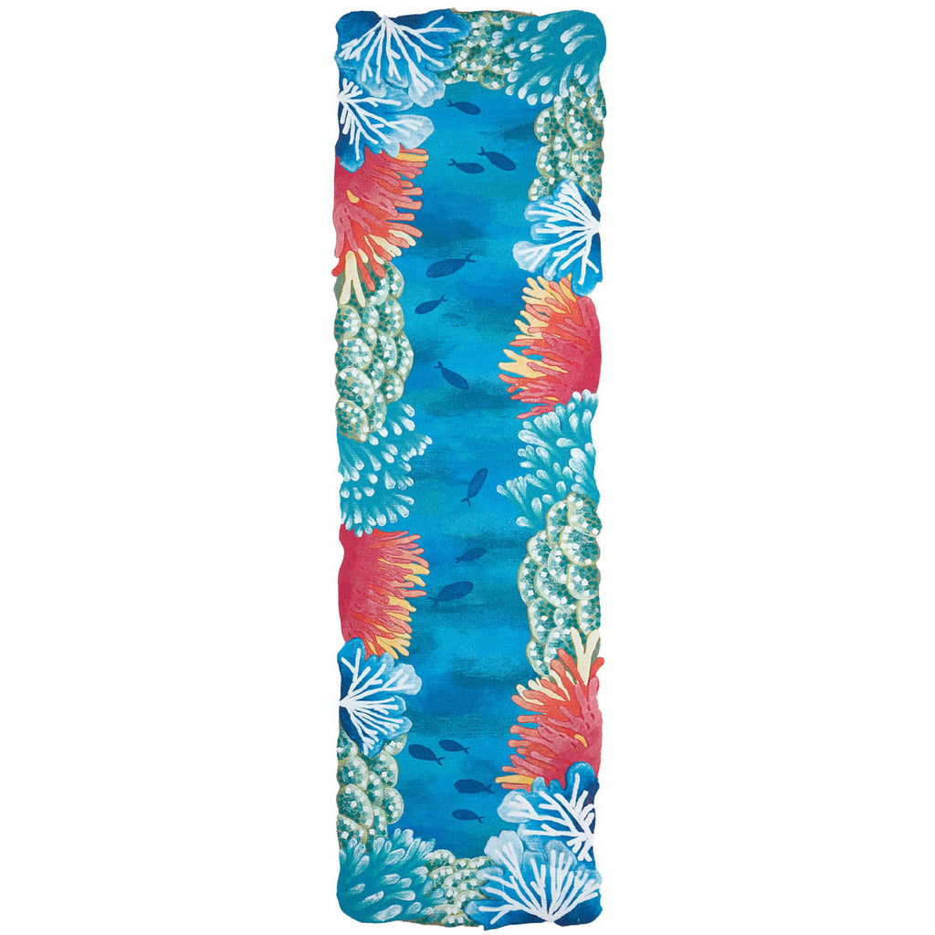 Trans-Ocean Liora Manne Visions IV Reef Border Contemporary Indoor/Outdoor Handmade 100% Polyester Rug Blue 2'3" x 8'