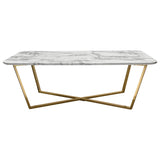 Vida Rectangle Cocktail Table w/ Faux Marble Top and Brushed Gold Metal Frame