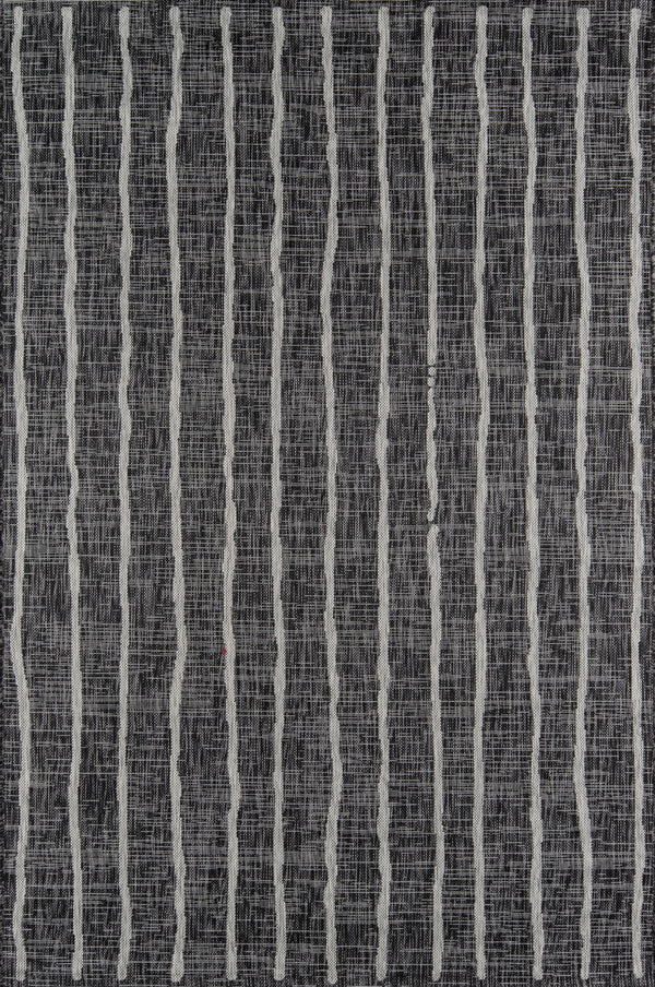 Momeni Novogratz Villa VI-03 Machine Made Contemporary Striped Indoor/Outdoor Area Rug Charcoal 9'3" x 12'6" VILLAVI-03CHR93C6