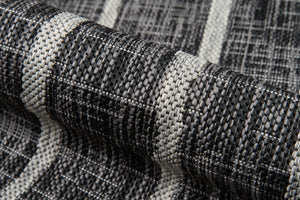 Momeni Novogratz Villa VI-03 Machine Made Contemporary Striped Indoor/Outdoor Area Rug Charcoal 9'3" x 12'6" VILLAVI-03CHR93C6
