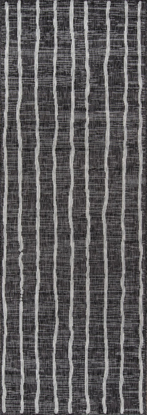 Momeni Novogratz Villa VI-03 Machine Made Contemporary Striped Indoor/Outdoor Area Rug Charcoal 9'3" x 12'6" VILLAVI-03CHR93C6