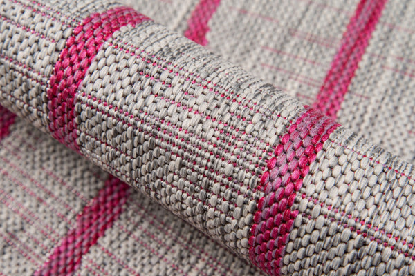 Momeni Novogratz Villa VI-03 Machine Made Contemporary Striped Indoor/Outdoor Area Rug Fuschia 9'3" x 12'6" VILLAVI-03FUS93C6
