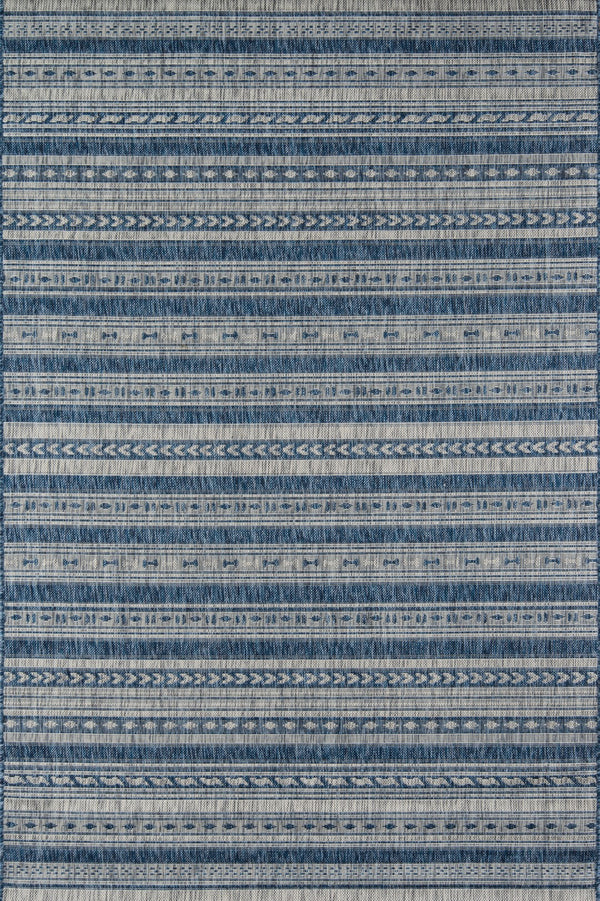 Momeni Novogratz Villa VI-04 Machine Made Contemporary Striped Indoor/Outdoor Area Rug Blue 9'3" x 12'6" VILLAVI-04BLU93C6