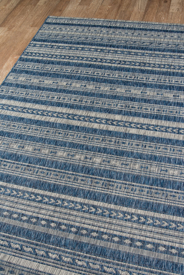 Momeni Novogratz Villa VI-04 Machine Made Contemporary Striped Indoor/Outdoor Area Rug Blue 9'3" x 12'6" VILLAVI-04BLU93C6