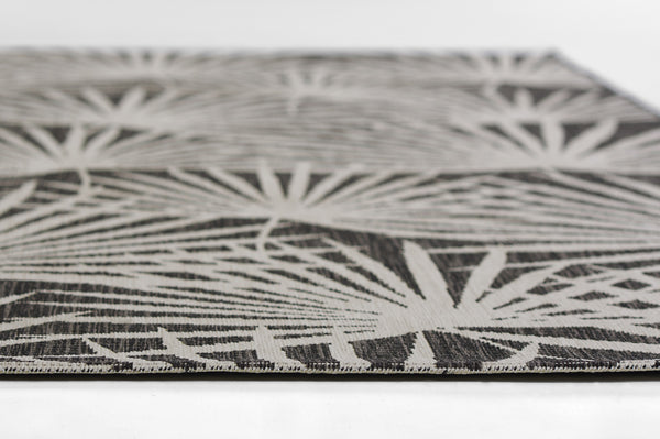 Momeni Novogratz Villa VI-14 Machine Made Transitional Leaves Indoor/Outdoor Area Rug Charcoal 9'3" x 12'6" VILLAVI-14CHR93C6