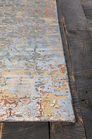 Chandra Rugs Vingel 65% Wool + 35% Viscose Hand-Knotted Traditional Rug Blue/Brown/Gold/Grey 9' x 13'