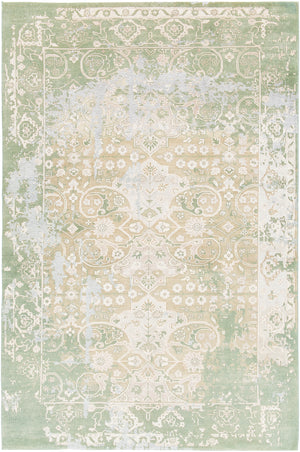 Chandra Rugs Vingel 65% Wool + 35% Viscose Hand-Knotted Traditional Rug Green/Grey/Beige/Cream 9' x 13'