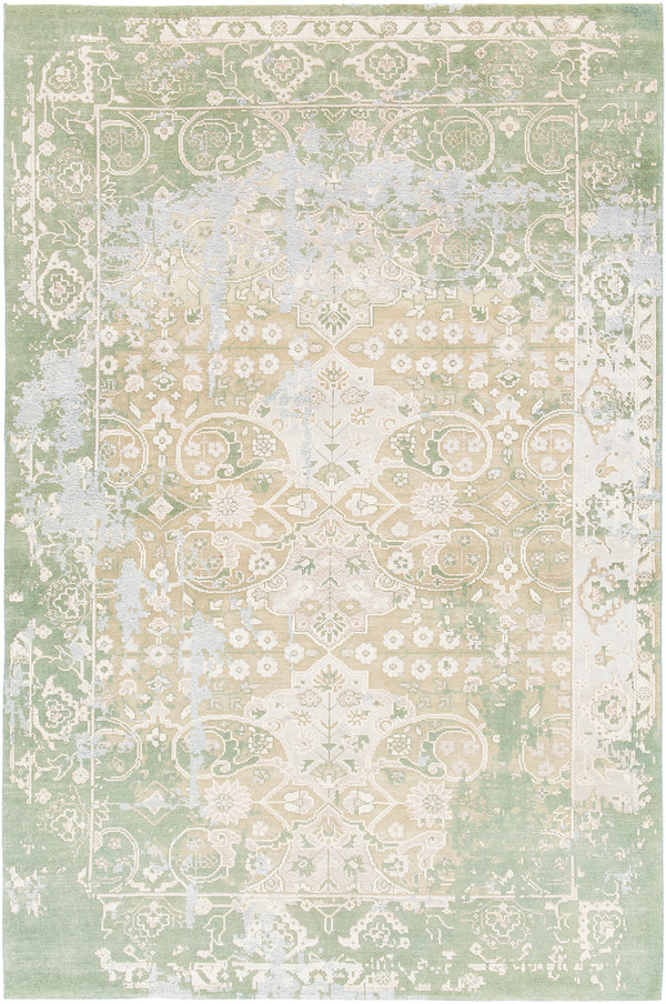 Chandra Rugs Vingel 65% Wool + 35% Viscose Hand-Knotted Traditional Rug Green/Grey/Beige/Cream 9' x 13'