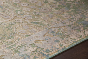 Chandra Rugs Vingel 65% Wool + 35% Viscose Hand-Knotted Traditional Rug Green/Grey/Beige/Cream 9' x 13'