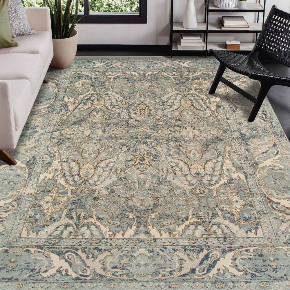 AMER Rugs Vintage VIN-10 Hand-Knotted Bordered Transitional Area Rug Blue 10' x 14'