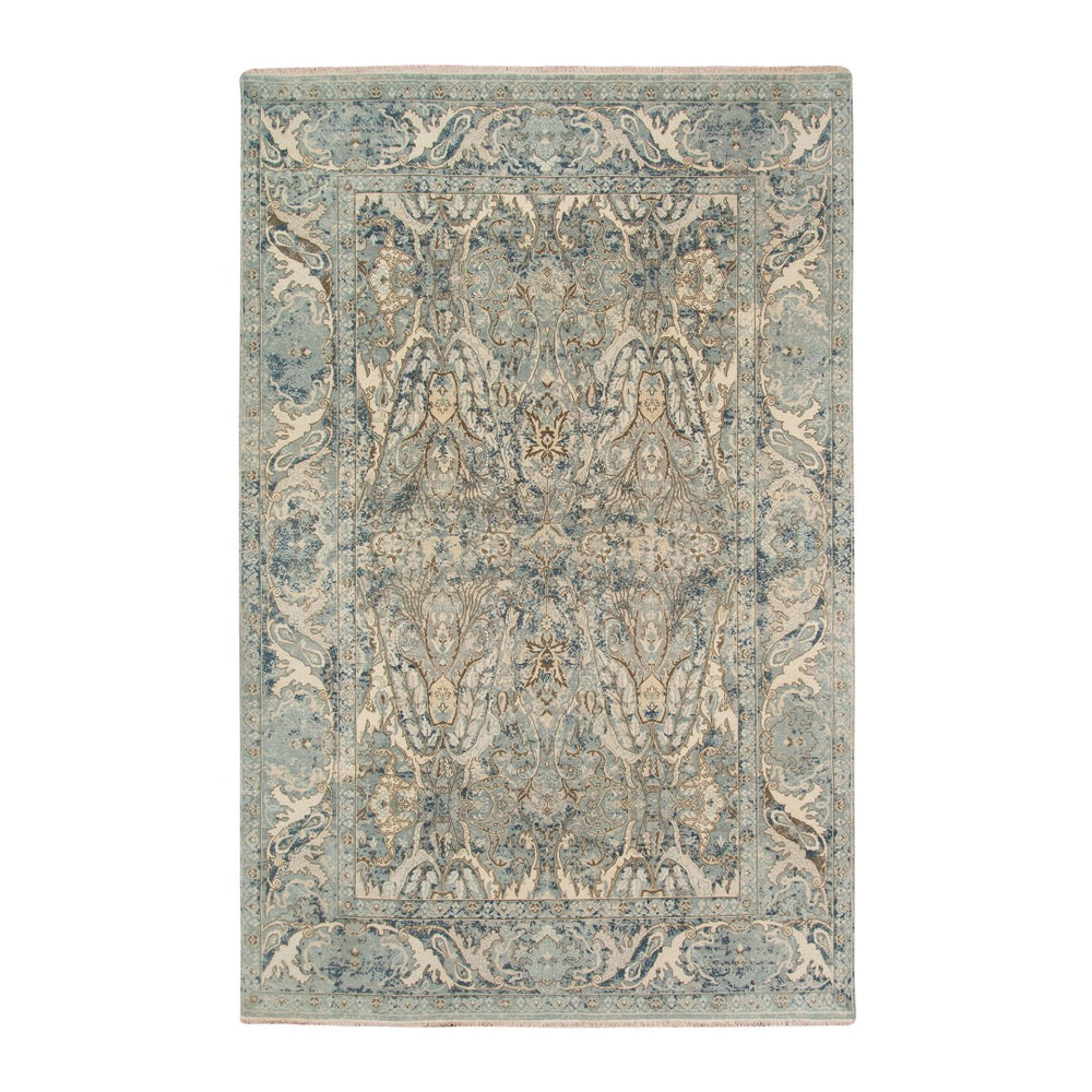 AMER Rugs Vintage VIN-10 Hand-Knotted Bordered Transitional Area Rug Blue 10' x 14'