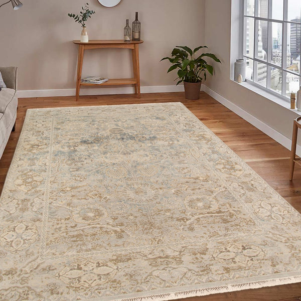 AMER Rugs Vintage VIN-3 Hand-Knotted Bordered Transitional Area Rug Blue/Tan 10' x 14'