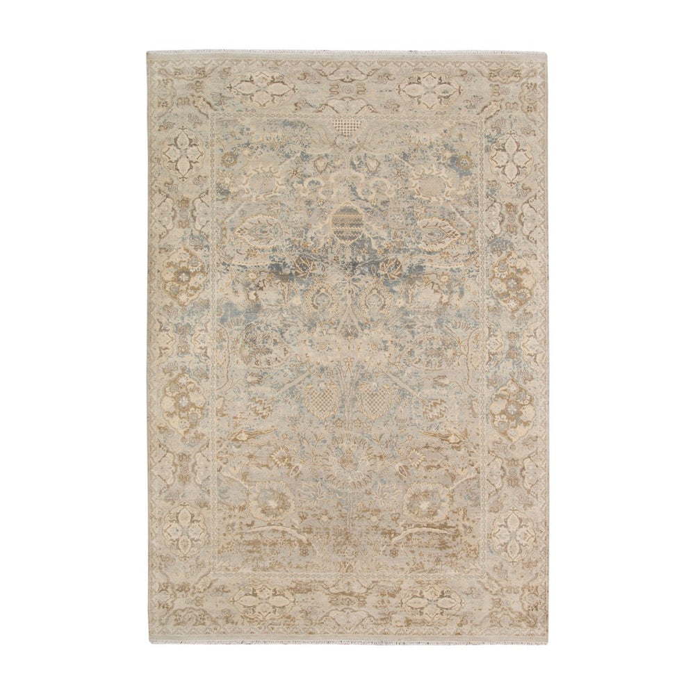 AMER Rugs Vintage VIN-3 Hand-Knotted Bordered Transitional Area Rug Blue/Tan 10' x 14'