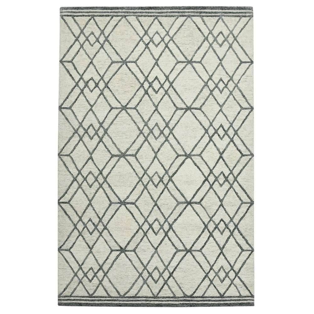 AMER Rugs Vista VIS-4 Hand-Hooked Geometric Farmhouse Area Rug Ivory 9' x 13'