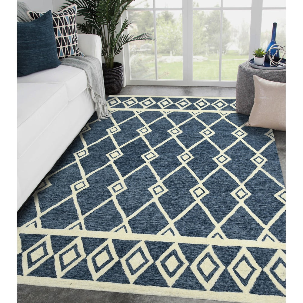 AMER Rugs Vista VIS-6 Hand-Hooked Geometric Farmhouse Area Rug Navy 9' x 13'