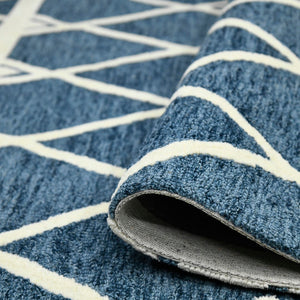 AMER Rugs Vista VIS-6 Hand-Hooked Geometric Farmhouse Area Rug Navy 9' x 13'