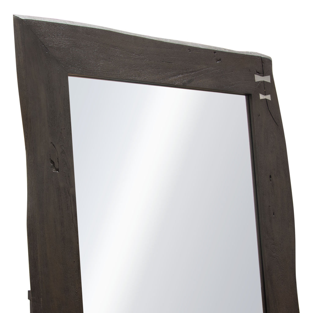 Vista Solid Acacia Wood Mirror w/ Live Edge in Walnut Finish w/ Gold Inlay & Black Self-Supporting Stand - Diamond Sofa VISTAMIWA