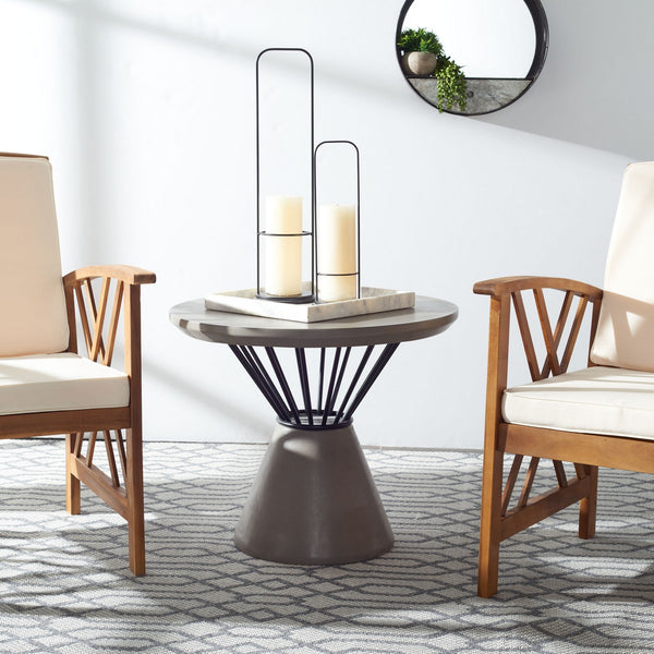 Darien Tiki-Inspired Concrete Accent Table - Stylish Hourglass Design for Outdoor Décor, Dark Grey