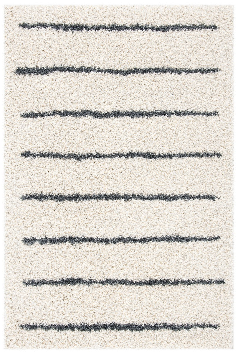 Venus Shag 600 Venus Shag 604 Shag Power Loomed 100 % Polypropylene Pile Rug Ivory / Dark Grey