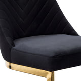 Vogue Set of (2) Bar Height Chairs in Black Velvet with Polished Gold Metal Base by Diamond Sofa