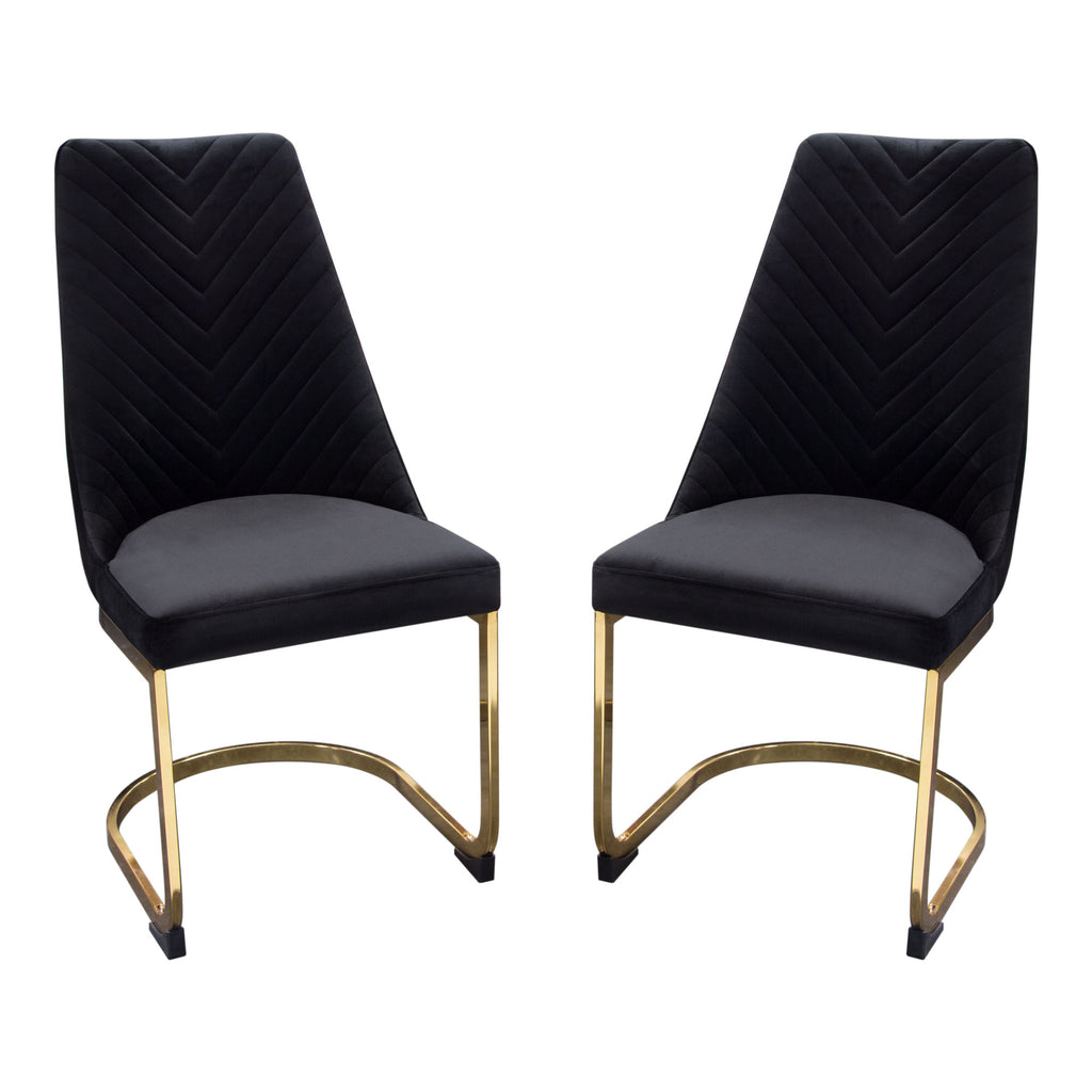 Vogue Set of (2) Dining Chairs in Black Velvet with Polished Gold Metal Base by Diamond Sofa