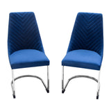 Vogue Set of (2) Dining Chairs in Navy Blue Velvet with Polished Silver Metal Base