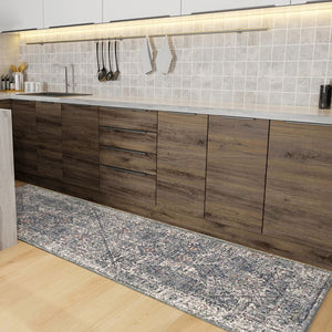 AMER Rugs Vermont VRM-3 Power-Loomed Bordered Transitional Area Rug Gray/Ivory 2'7" x 8'