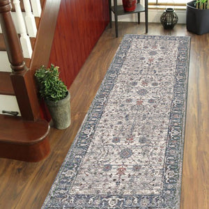 AMER Rugs Vermont VRM-6 Power-Loomed Bordered Transitional Area Rug Ivory/Gray 2'7" x 8'