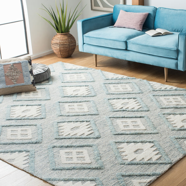 Safavieh Vermont Woollen Dhurry (Hand-Loomed) 60% Wool 40% Cotton Rug Blue / Ivory VRM601M-8