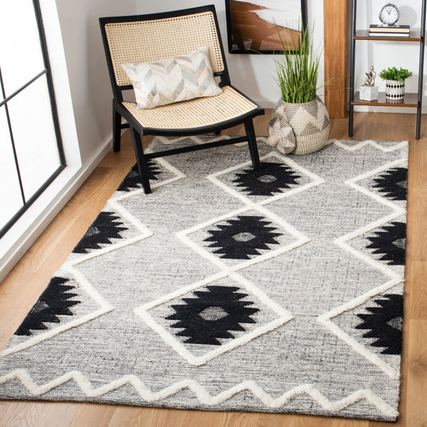 Safavieh Vermont Woollen Dhurry (Hand-Loomed) 60% Wool 40% Cotton Rug Black / Ivory VRM602H-5