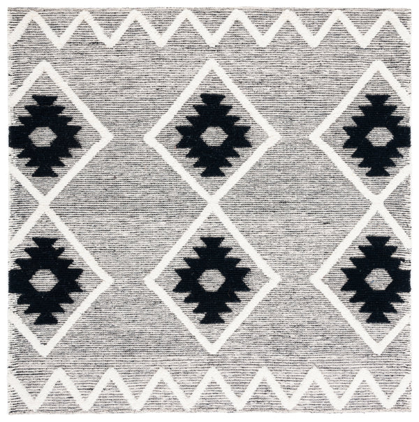 Safavieh Vermont Woollen Dhurry (Hand-Loomed) 60% Wool 40% Cotton Rug Black / Ivory VRM602H-6SQ