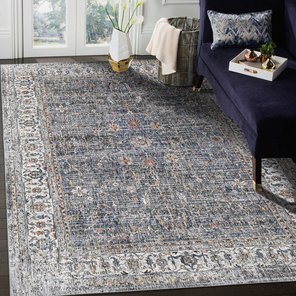 AMER Rugs Vermont VRM-7 Power-Loomed Bordered Transitional Area Rug Charcoal 9'10" x 13'1"
